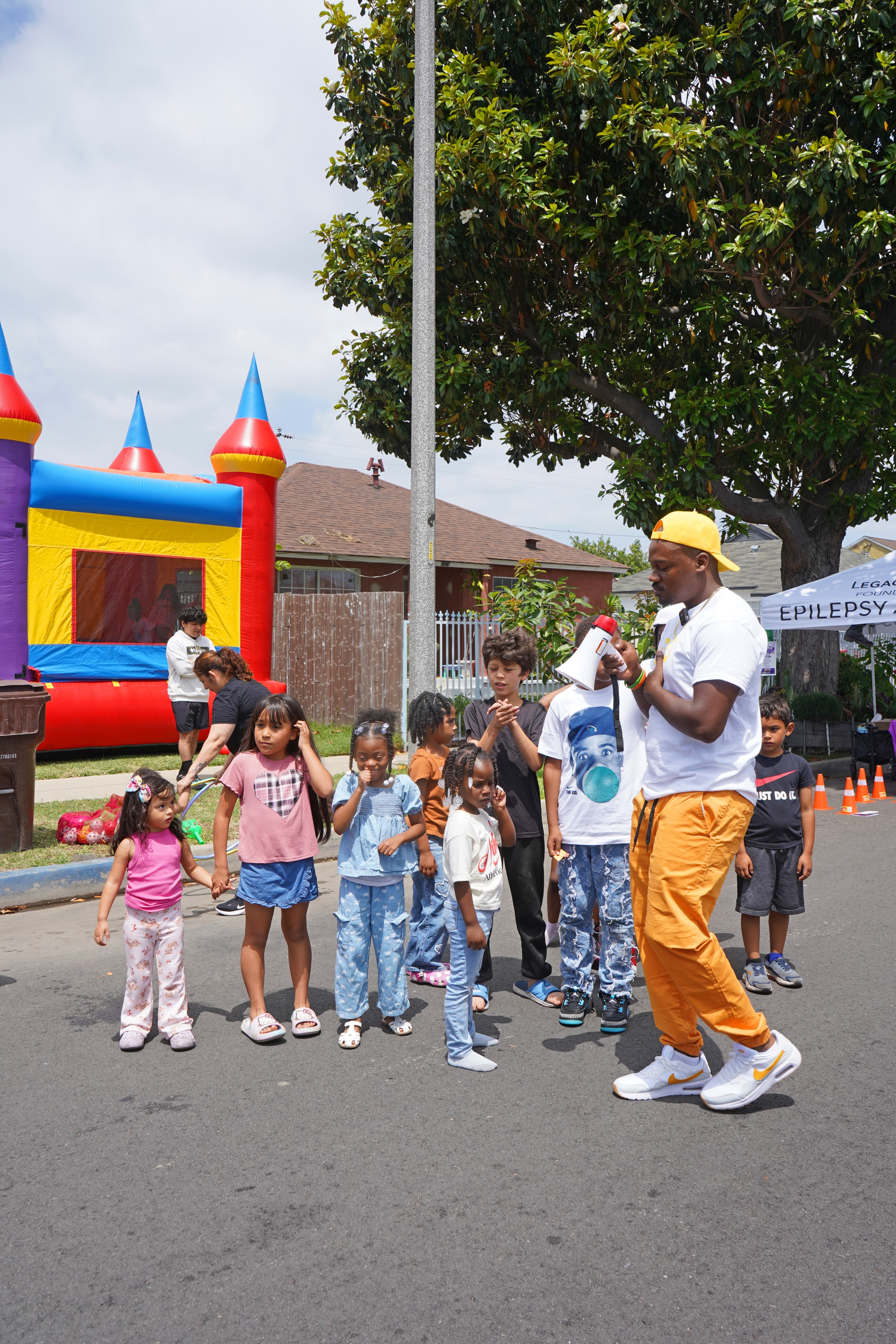 Kids enjoying the bounce house at Field Day