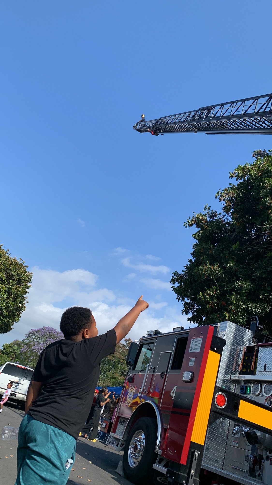 Fire truck ladder demonstration at Compton Field Day